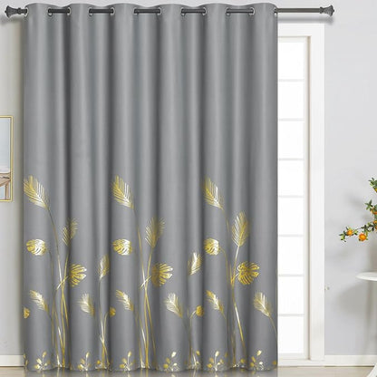 Sliding Glass Door Curtain 80W x 96L Inch Grey and Gold Blackout Curtain Palm by ESTELARTEXTILER
