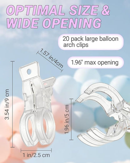20 Pack Clear Balloon Arch Clips Heavy Duty Spring Clamps Transparent Backdrop - Image 2