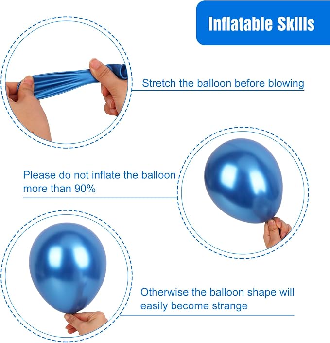 RUBFAC Blue Balloons Arch Kit Metallic Blue Different Sizes 129pcs | Pack of 18 - Image 3