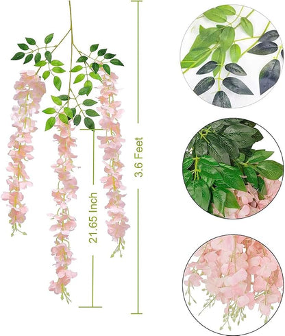 36pcs Artificial Wisteria Flowers 3.6 Feet/Piece Pink Dense Artificial Fake - Image 2