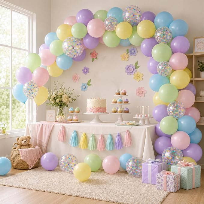 Pastel Balloons, Rainbow Candy Spring Easter Baby Shower Pastel Decorations - Image 4