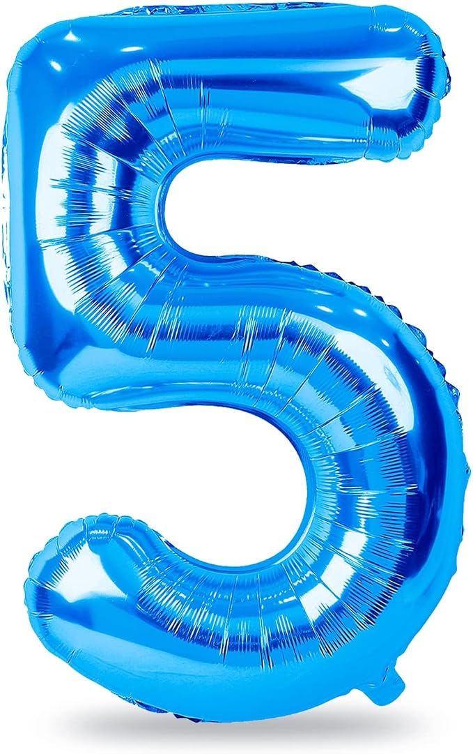 Blue Number Balloons, 40inch Large Number 5 Foil Mylar Helium Balloons by Lingqiang
