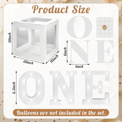 One Balloon Boxes with O, E Light up Letters Three White Transparent Square - Image 2
