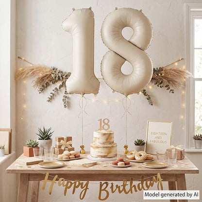 Cream Number 18 Balloon 40 Inch, Foil Numeral - Image 3