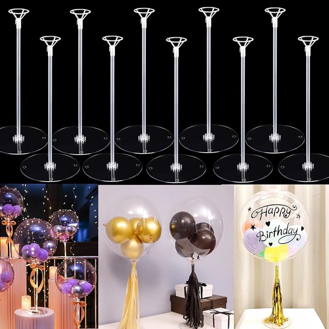 Balloon Sticks with Base, 10 Pack 17"Tall Clear Balloon Stick Stands Holder by EFAY