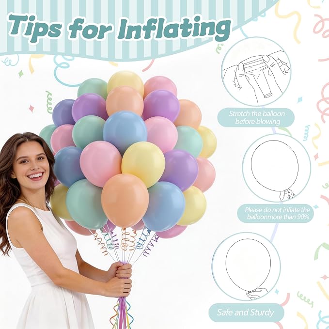 160 Pack Pastel Balloons 12 Inch Pastel Rainbow Multicolor Macaron Balloons - Image 4