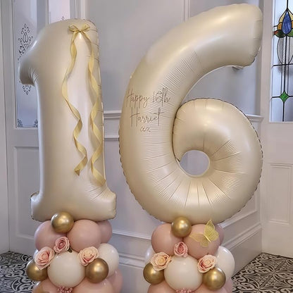 Cream Number 16 Balloons, 40 Inch 16 Balloons Giant Helium Foil Mylar Beige 16 - Image 2