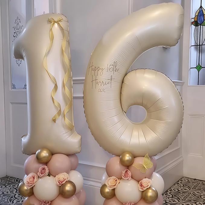 Cream Number 60 Balloons, 40 Inch 60 Balloons Giant Helium Foil Mylar Beige 60 - Image 3