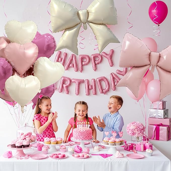 Vuzvuv Pink White Bow Heart Balloons Set, Anniversary, Bridal Shower（Mix Colors） - Image 6