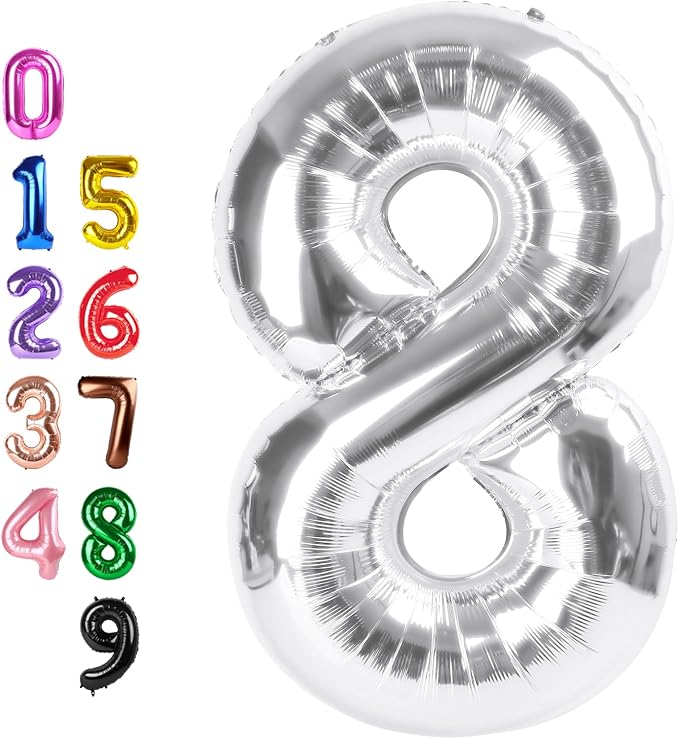 8 Balloon 40 inch Silver Number Balloons by Enyeopd