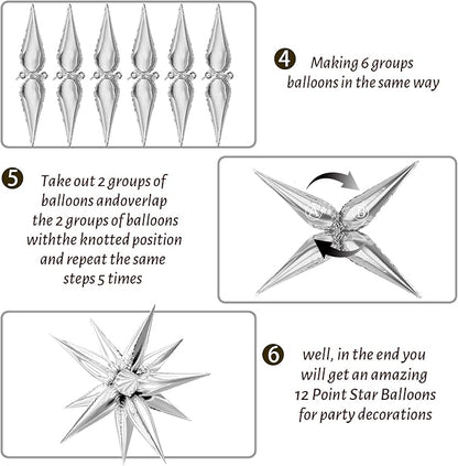 Silver Star Balloons, 12 Point Cone Explosion Star Foil Balloons | 60 Pcs - Image 4