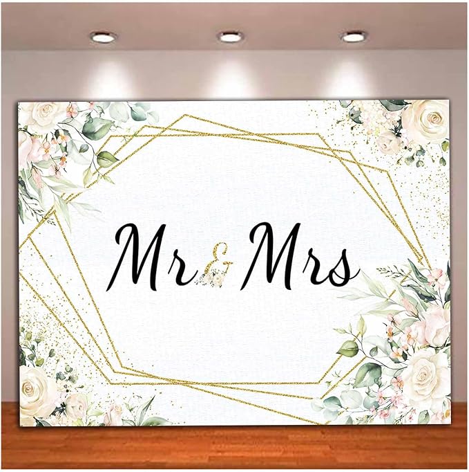 Mrs White Floral Bridal Shower Backdrop Mrs Wedding Theme Photo Backgrounds by Qian