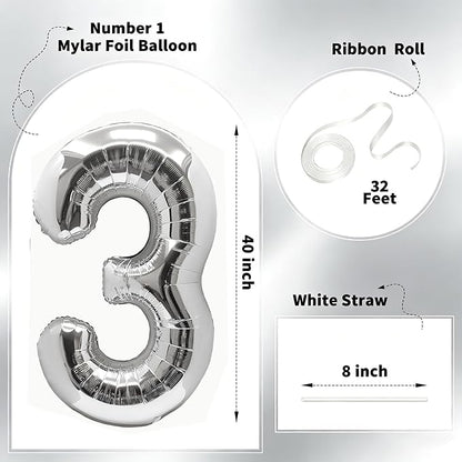 Number Balloons Silver Party Balloon - Image 2