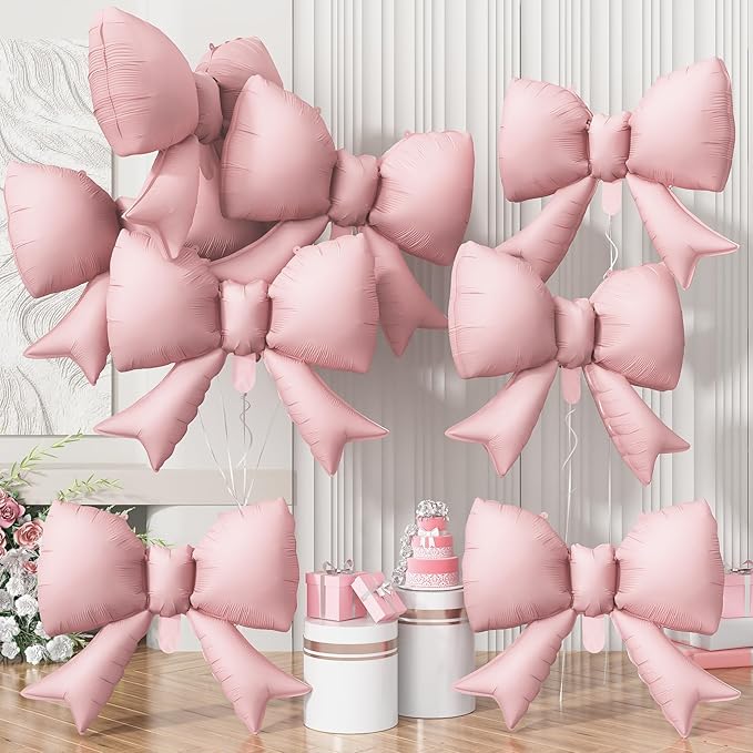 8pcs Pink Bow Foil Balloons by Togvu