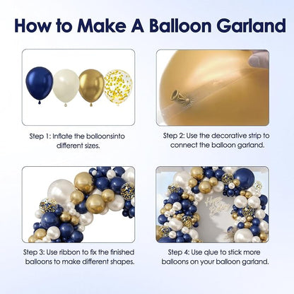 Navy Blue Gold White Balloon Arch Kit 129 Pcs Double Stuffed | Luxury Wedding - Image 4