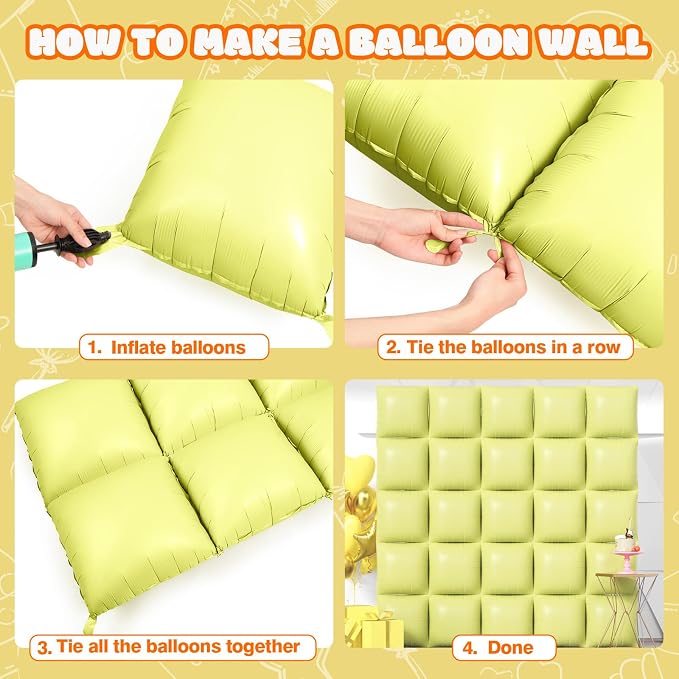 NISOCY 25PCS Pastel Yellow Square Foil Balloons Wall Backdrop | Double Sided - Image 4