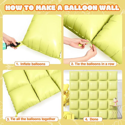 NISOCY 25PCS Pastel Yellow Square Foil Balloons Wall Backdrop | Double Sided - Image 4