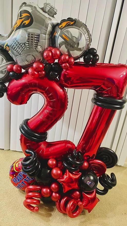 Red 7 Balloon - Number Balloon 40 Inch, 7th Red Birthday Decorations | Large - Image 2