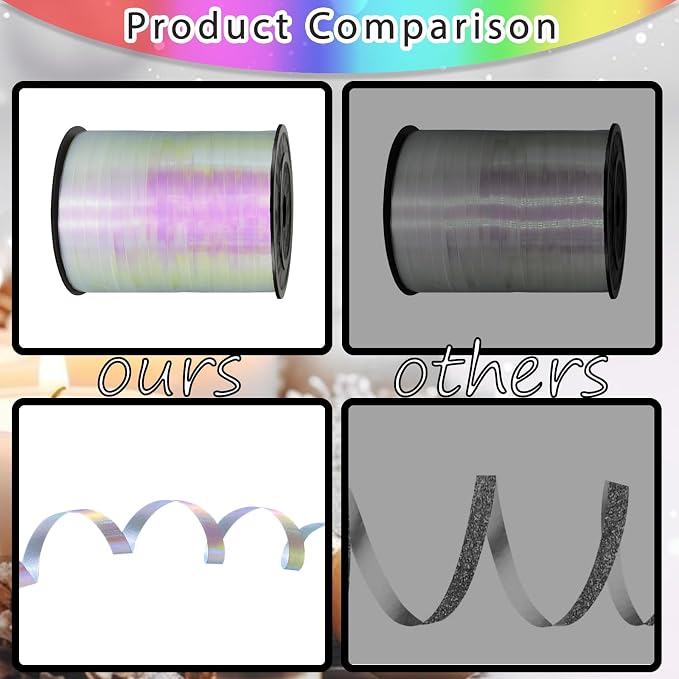 500 Yards Iridescent White Ribbons Curling Ribbon, 1/5" Holographic Curly - Image 4