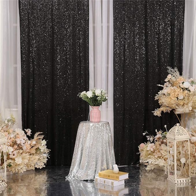 Eternal Beauty Black 3mm Sequin Backdrop 2x8 Ft 2 Pack Wedding | Dense Sparkle - Image 5