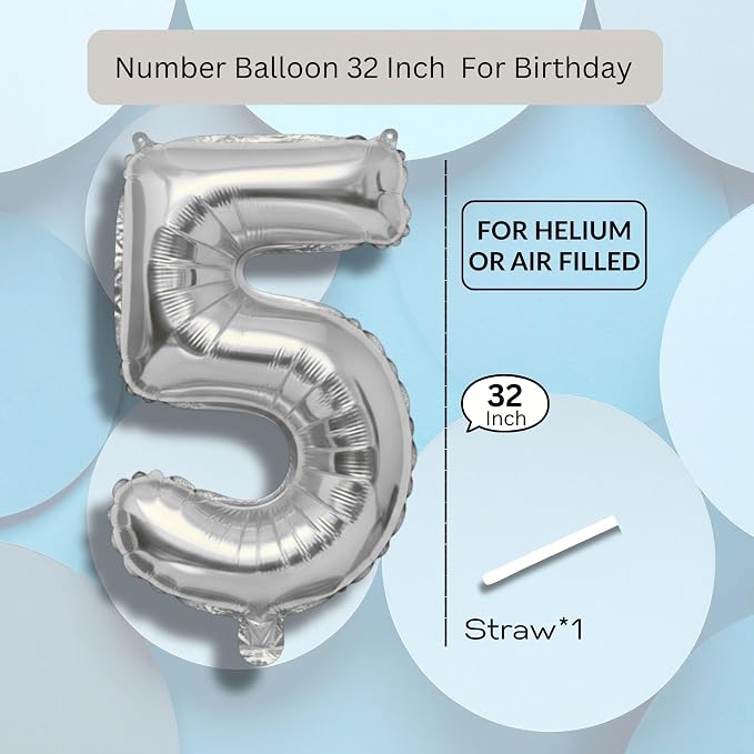Candy Blue Number Balloon 5 Mylar Foil Balloons 32 inch - Image 8