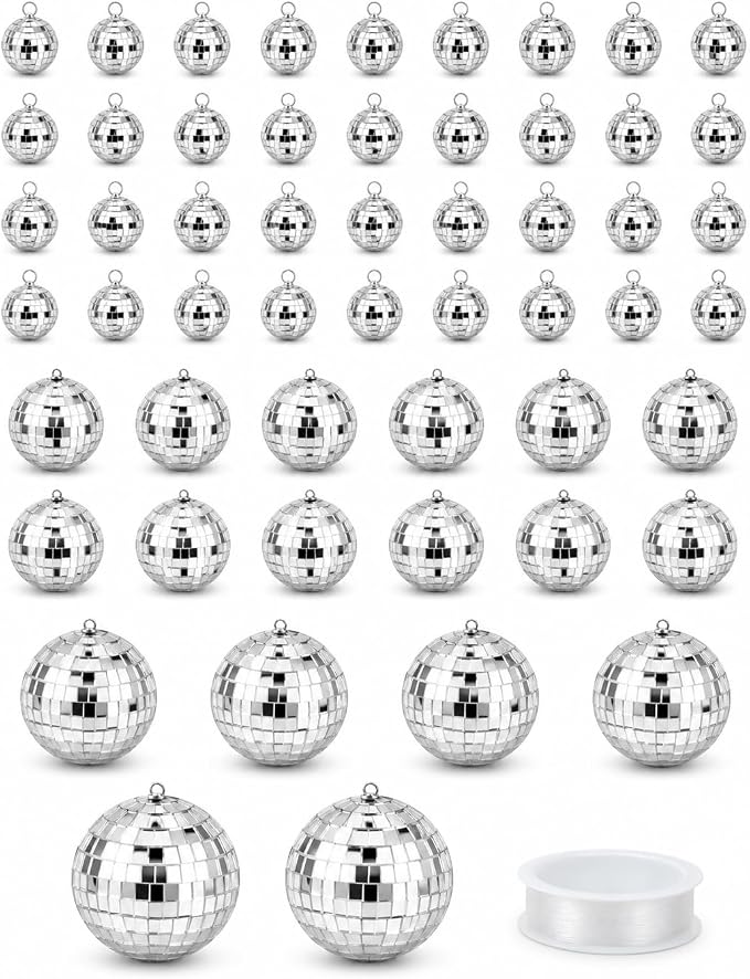 Youdepot 54PCS Mini Silver Disco Balls Hanging Disco Ball Ornaments | by Youdepot