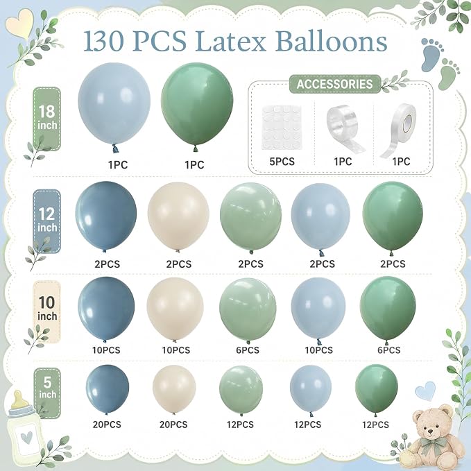 Dusty Blue Sage Green Balloon Garland Arch Kit - Image 2