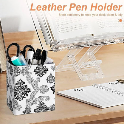 Pen Holder 2 Compartments, Pu Leather Pencil Organizer Cup Antique Classical - Image 4