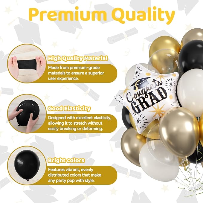 60pcs Black and Gold Graduation Balloons - Image 3
