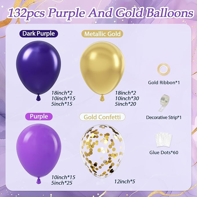 Purple and Gold Balloon Arch Garland Kit - Image 2
