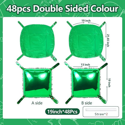 NISOCY 48PCS Metallic Green Square Foil Balloons Wall Backdrop | Double Sided - Image 2