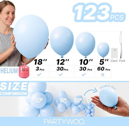 PartyWoo Baby Blue Balloons 123pcs Light Pastel Sky Aqua Blue Color | Different - Image 6