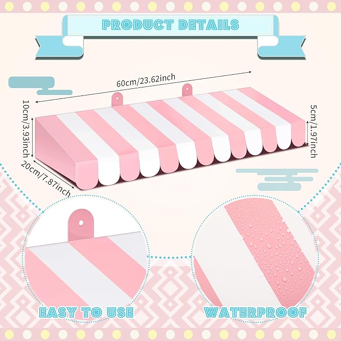 Boao 4 Pack Pink Circus Awning Decoration 3D Pink and White Stripe Cardboard - Image 2