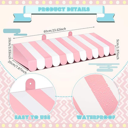 Boao 4 Pack Pink Circus Awning Decoration 3D Pink and White Stripe Cardboard - Image 2