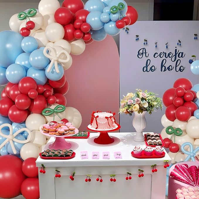 CROSSFINGERS Cherry Red and Blue Balloon Arch Kit Cherry Party Decorations | - Image 4