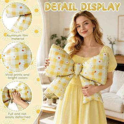 4 PCS Daisy Bow Balloons, Large Yellow Gingham Coquette Foil Balloon Set | - Image 3