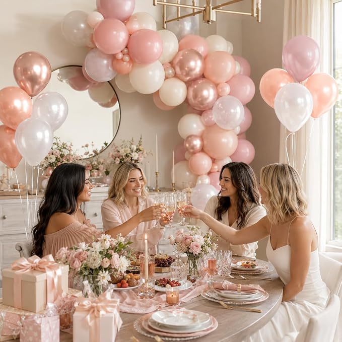 Dusty Pink Balloons, Double Stuffed Beige Balloon Pearl White Metallic Rose - Image 5