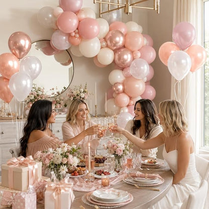 Dusty Pink Balloons, Double Stuffed Beige Balloon Pearl White Metallic Rose - Image 5