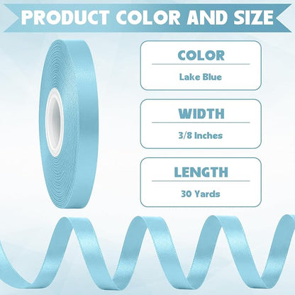 30Yards 3/8In Thin Lake Blue Ribbon - Image 2