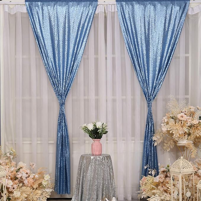 Poise3EHome Baby Blue Sequin Backdrop Curtains, 4 Panels 2FTx8FT Glitter - Image 2