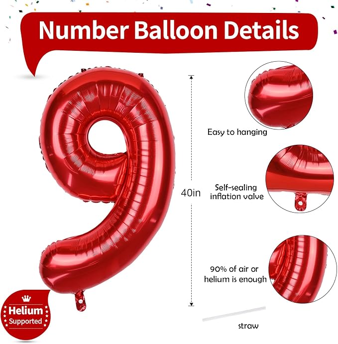 40 Inch Number 9 Balloons for Girls - Image 2