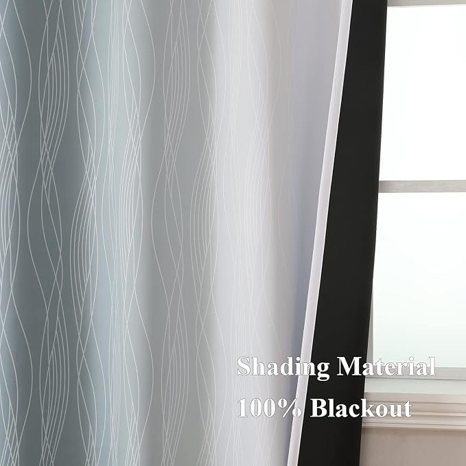Stone Blue and Greyish White Blackout Curtains 96 Inches Long, Full Room - Image 5