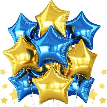 Blue Gold Star Foil Balloons, 18 Inch Metallic Blue and Gold Stars Balloon by BIAPIAN