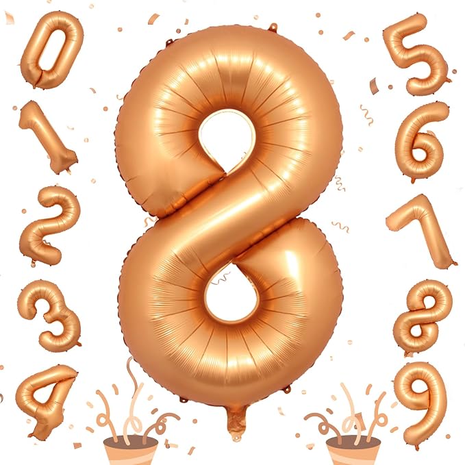 Foil 8th Birthday Number Balloon, Large Orange Helium 8 Balloons Decor by Isndare