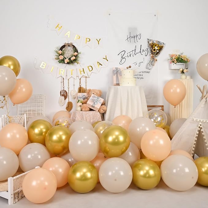 Gold Beige Balloons, Cream Metallic Gold Confetti Balloon - Image 8
