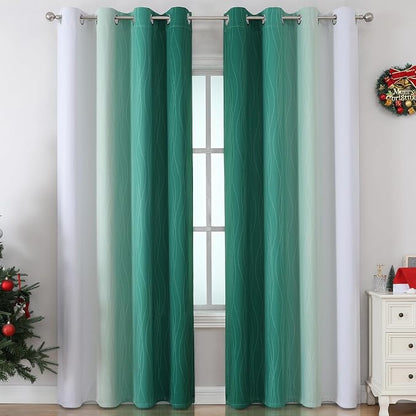 Green and Greyish White Gradient Blackout Curtains 102 Inches Long - Image 2