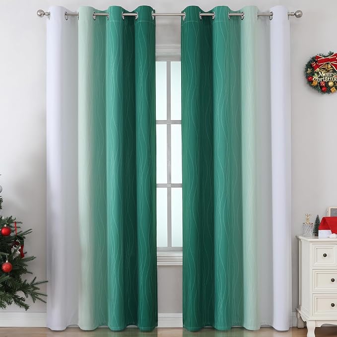 Green and Greyish White Blackout Curtains - Image 2