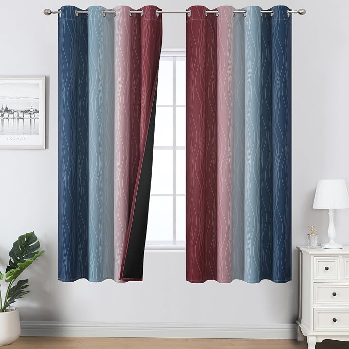 Navy Blue and Burgundy Red Blackout Ombre Curtains by ESTELARTEXTILER