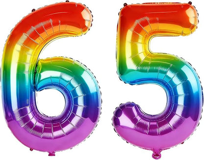 40 Inch Number 65 Balloons for 65th Birthday Party Decorations, 0-100 Rainbow by FOBELEC