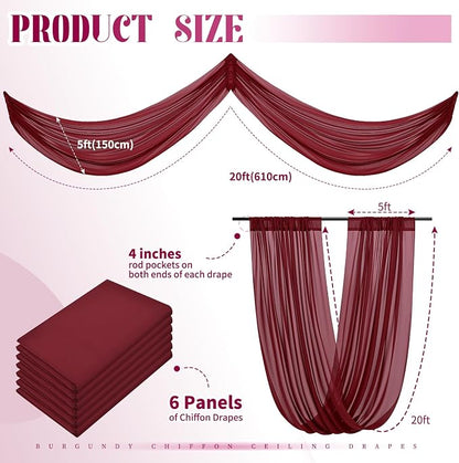 6 Panels Burgundy Ceiling Drapes - Image 2